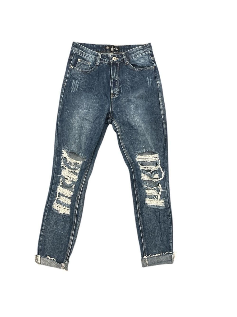 Missguided Riot Rigid High Rise Distressed Skinny Jeans Blue US 4 - Picture 2 of 8